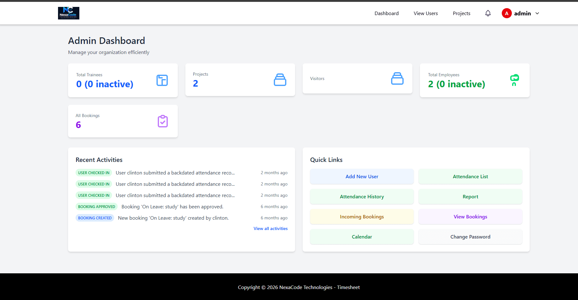 Timesheet administration dashboard