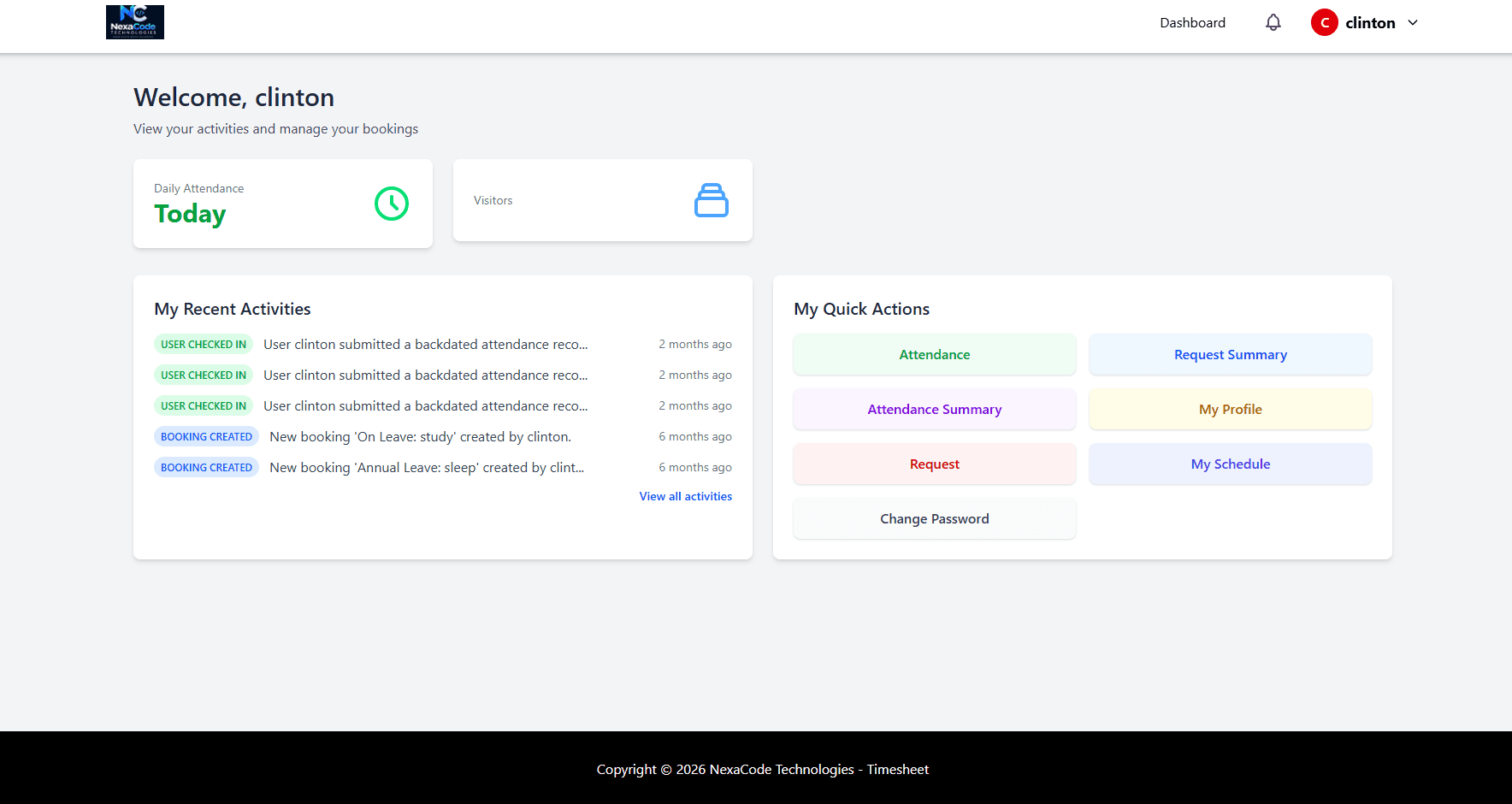 Employee attendance management dashboard